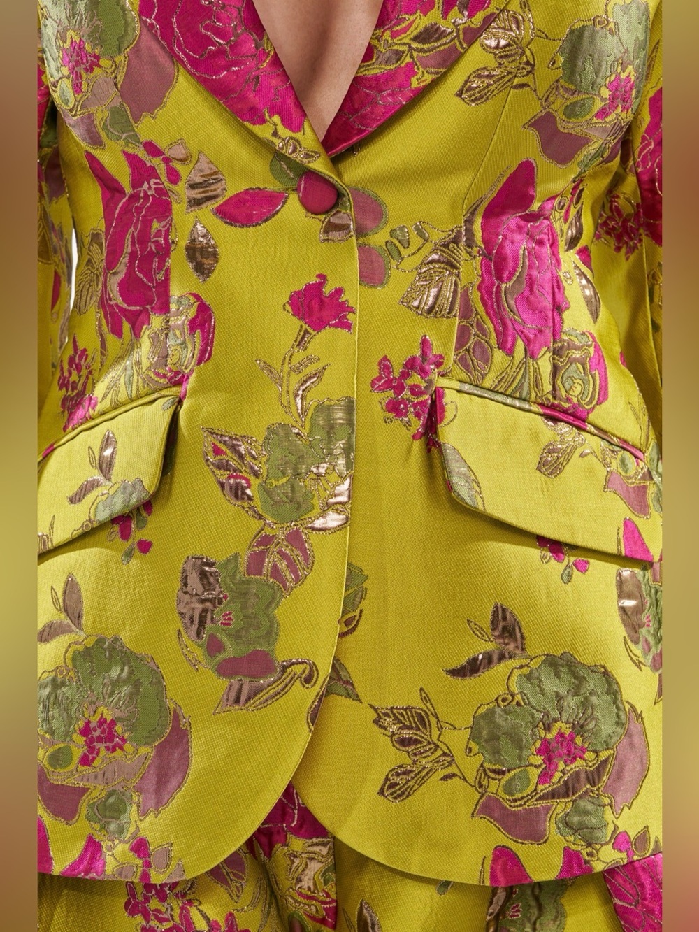 BUY MYSELF FLOWERS BROCADE BLAZER IN LIME - Picture 5 of 5
